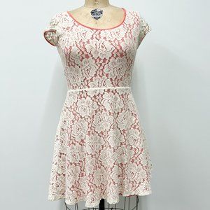Lauren Conrad Cream Lace Over Coral Spring Dress, LC Dress Floral Cream Overlay